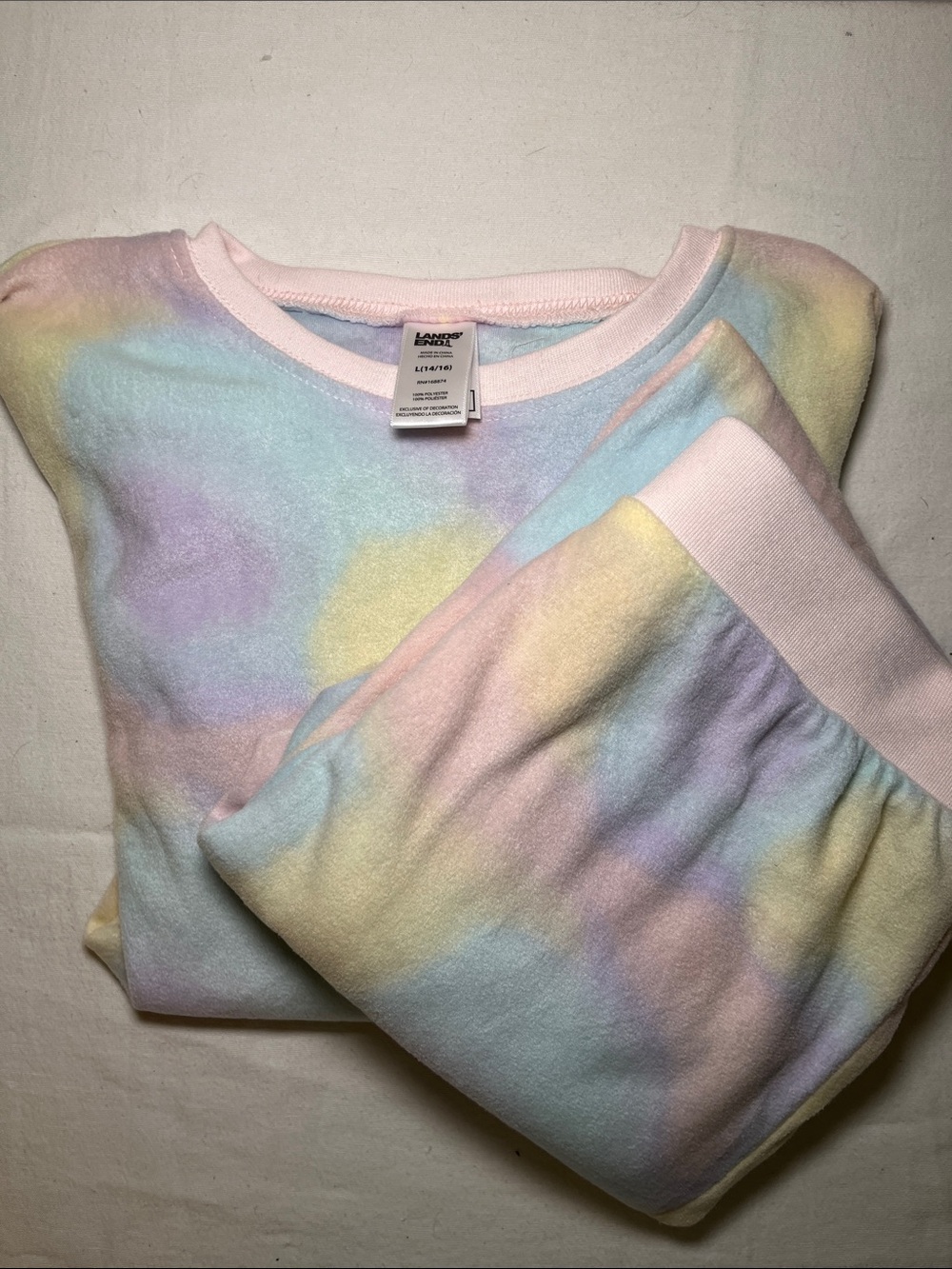 Lands’ End Pastel Tie-Dye Kids Pajama Set - Pink, Blue, Yellow, Purple